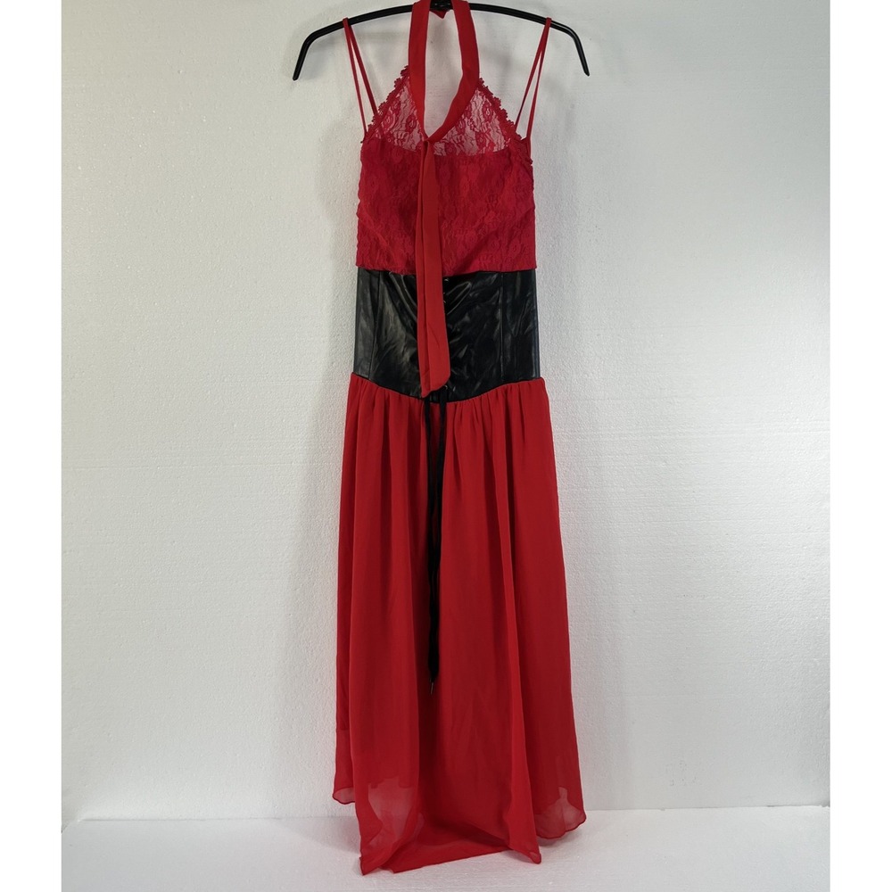 Womens Sleeveless Gothic Dress Corset Halter Lace Size Medium Red Halloween